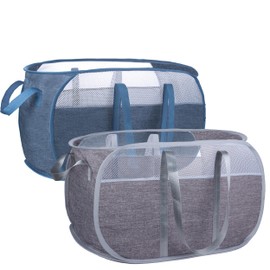 Pop Up Laundry Hamper，with Durable Handles collapsible laundry basket，Easy to Open and Fold for college Dorm,kids room，travel (blue+gray)…