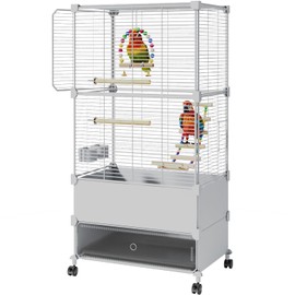 Bird Cage Parakeet Cage Hanging Windows with Sliding Window, Dense Wire Mesh, Removable Tray & Wheels Bird Flight Cage (Indoor/Outdoor)