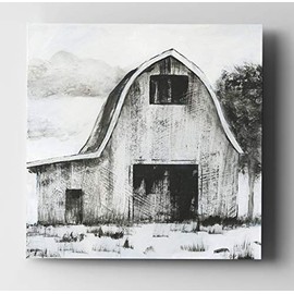 WEXFORD HOME Black & White Barn II Gallery Wrapped Canvas Wall Art, 24x24