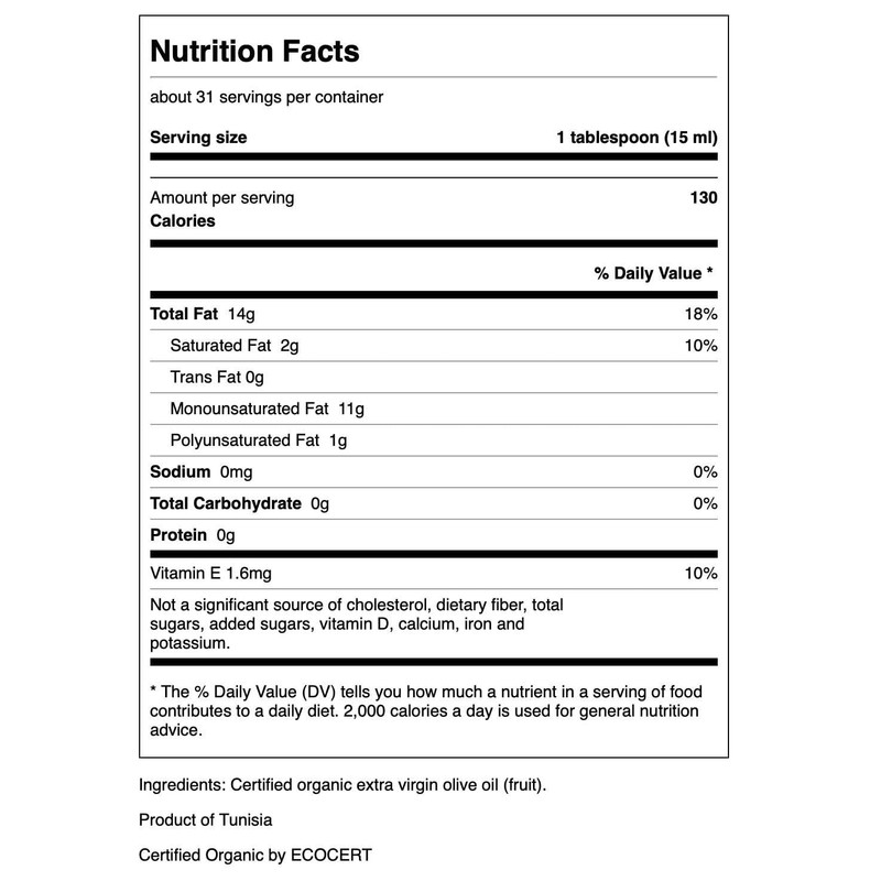 Swanson Certified 100% Organic Extra Virgin Olive Oil Cold Pressed