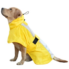 Adjustable Dog Raincoat, Waterproof Dog Rain Jacket for Small Medium Large Dogs,Reflective Lightweight Pet Rain Coat with Leash Hole(Yellow&White, Medium)