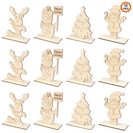 Dadabig Pack of 12 Wooden Christmas Decoration, Christmas Tree Pendant, DIY Christmas Ornament, Wooden Desktop Decoration, Wooden Pendant for Painting, Wooden Confetti Decoration, Christmas