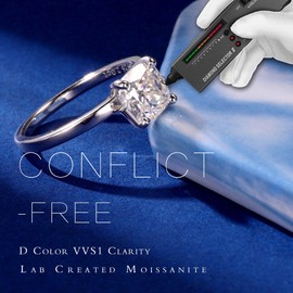 MOOSEA 2ct Moissanite Ring for Women, Cushion D Color VVS1 Clarity Lab Created Moissanite Engagement Rings 14K White Gold Vermeil 4 Prong Moissanite Promise Rings for Her Rings Jewelry Gifts for Women