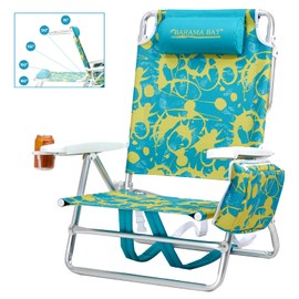 Old Bahama Bay Backpack Beach Chair for Adults, Reclining Folding Chair with 5 Position Lay Flat, Heavy Duty Camping Chair Support 400 LBS Portable Lightweight with Cooler Bag for Sand Outdoor