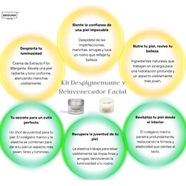 BRIDUNN SKINCARE Kit Despigmentante Facial + Suero Antiedad con Colágeno y Elastina | Crema con Flor de Margarita + Suero con Colágeno Marino | Aclara Manchas, Reafirma y Rejuvenece la Piel