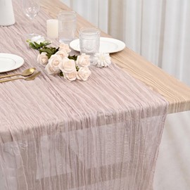 FXKS 12 Pack Dusty Pink Cheesecloth Table Runner 35x120 Inch 10Ft Gauze Cheese Cloth Table Runner, Boho Rustic Wedding Table Runner for Wedding Bridal Shower Graduation Banquet Table Decorations