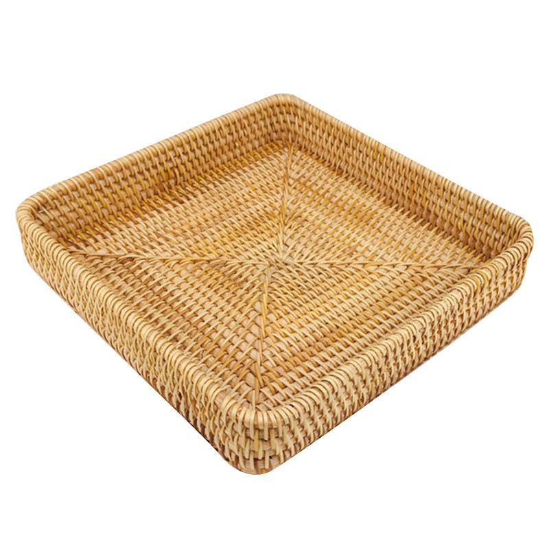Rattan Tray Tabletop Organization Hand Woven Snack Storage Basket Multifunctional