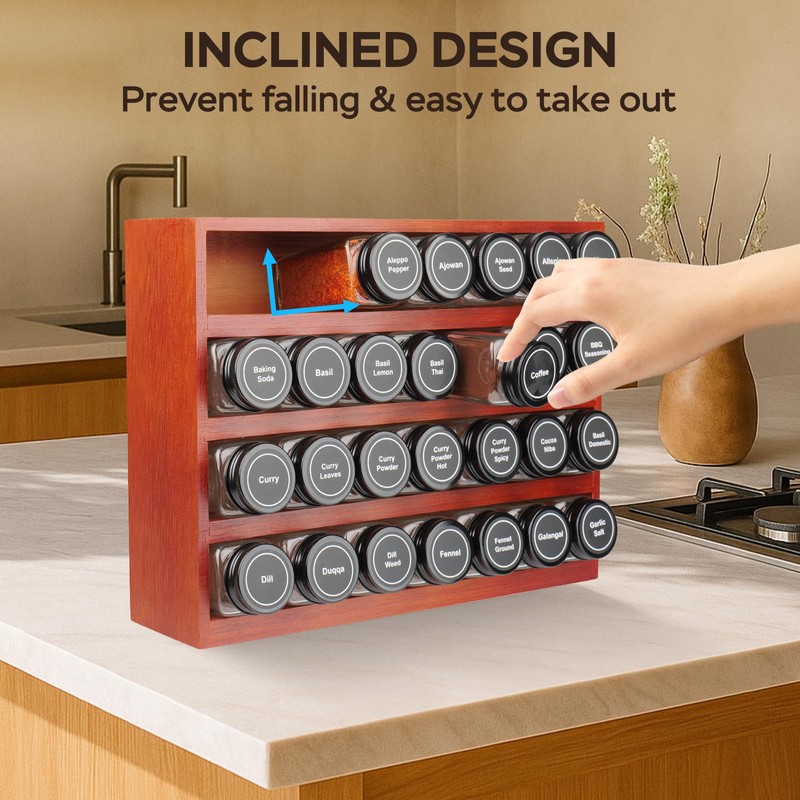 Bamboo Spice Rack Organizer with 28 Spice Jars, 780 Labels,