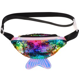 VALICLUD Outdoor Sports Belt Bag with Sequins, Fishtail Shape, Lightweight Waist Bag for Hiking, Jogging, Camping and Walking, Fashionable and Practical Bum Bag for Men and Women