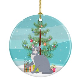 Caroline's Treasures American Polydactyl #2 Cat Merry Christmas Ceramic Ornament Christmas Tree Hanging Decorations for Home Christmas Holiday, Party, Gift, 3 in, Multicolor