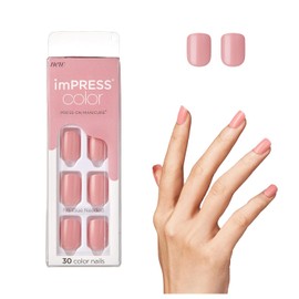 imPRESS KISS Color uñas postizas de color sólido sin esmalte, tecnología PureFit, longitud corta, Pretty Pink', incluye almohadilla de preparación, minilima de uñas Rosa 1 unidad (paquete de 1)