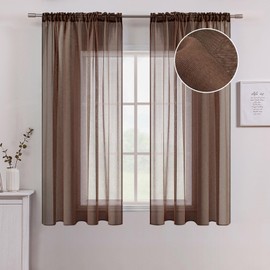 MIULEE - Cortinas traslúcidas con textura de lino café chocolate de 63 pulgadas de largo, juego de 2 paneles para recámara, sala de estar, cortinas de gasa semi transparente, bolsillo para barra de 54