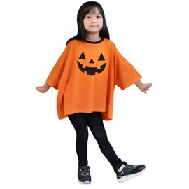 Sharemon Halloween Cosplay, Children, Ghostly Pumpkin Girls, Boys, Kids T-Shirt, Orange, Normal, Costume, Elementary School, Poncho, Big T, Loose, Unisex, Dolman, One Size Fits Most