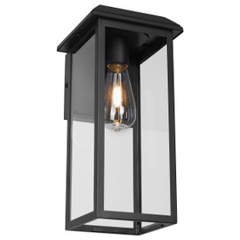 Diyel Solar Outdoor Wall Sconce Light, Exterior Wall Light Fixture Solar Powered, Anti-Rust Modern Contemporary Black Outside Lantern Lamp with Clear Glass for House Front Porch Doorway Patio,RZSR008A