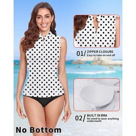 WOWENY Women's Sleeveless Swimsuit Printed Zipper Surfing Swimwear Bathing Suit Rash Guard Tops Tankini