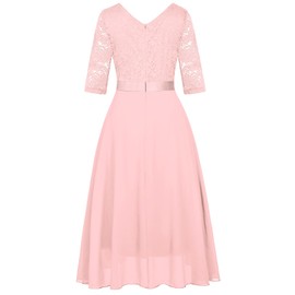 Girls Floral Lace Pink Dress Christmas Bridesmaid Vintage Formal Cocktail Party Swallowtail Swing Dresses 7-14 Years