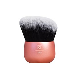 Real Techniques Cepillo Kabuki en ángulo, licuadora de maquillaje sin manos, mango de aluminio, bronceador corporal o aplicador de base, naranja, 1 un