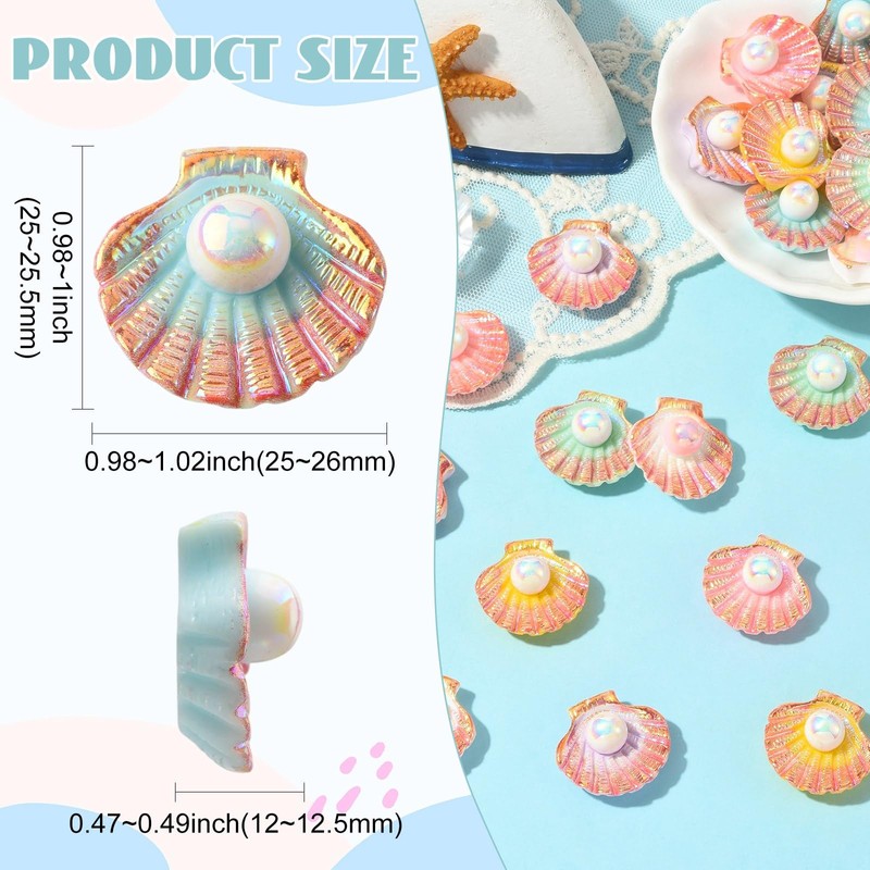 LiQunSweet 30Pcs Colorful Shell Charm, Opaque Resin Cabochons, No Hole,