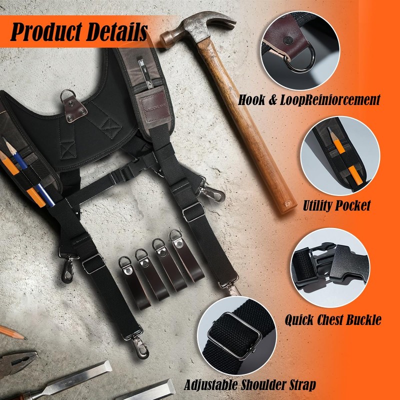 WELKINLAND Heavy-Duty Canvas Tool Belt Suspenders, Padded Tool Belt Suspender,