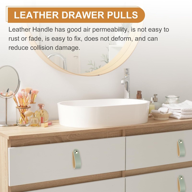 PATIKIL Leather Drawer Pulls, 4 Pcs Leather Handle Single Hole