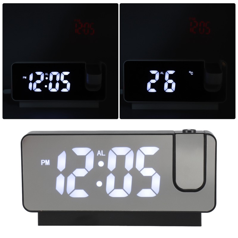 Projection Alarm Clock USB Rechargeable White Light Snooze Function Adjustable