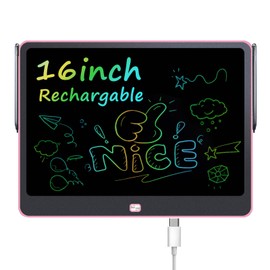 Rechargeable LCD Writing Tablet for Kids, 16 Inch Colorful Drawing Tablet, Educational Toddler Drawing Pad, ​Reusable Learning Toys for Kids (Ages 3-12), Ideal Gift for Christmas Birthday (Pink)