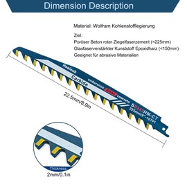Reciprocating saw blades, Heeieuk carbide saw blade, professional stone saw blades for cutting Ytong stones, wood, red brick, ventilated, brick aerated concrete, cement board (S0243)