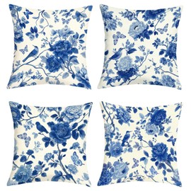 Joymaison 40x40 Pack of 4 Chinoiserie Flower Throw Pillow Cushion Covers