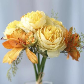 Factory Direct Craft Sunny Yellow and Creamy Orange Lily and Ranunculus Finished Bouquets