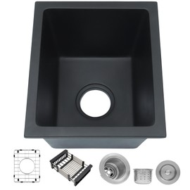 MILOSEN Black Bar Sink 13×15 Inch, Undermount Granite Composite RV Kitchen Sink, Small Single Bow Prep Kitchen Sink with Accessories, Quartz Mini Sink