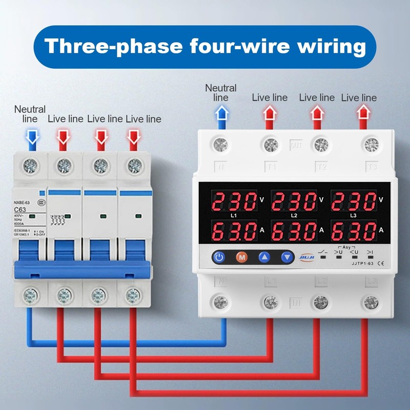 Jadeshay 3 Phase DIN Rails Voltmeter Ammeter Electricity Meter DIN