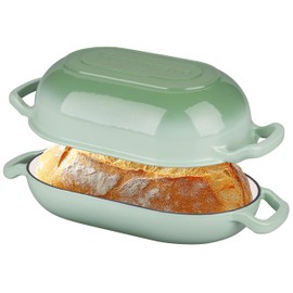 VORRINGARD Enameled Cast Iron Sourdough Bread Oven, Dutch Oven, Loaf Cast Iron Bread Pan for Homemade Bread Baking, Meatloaf Pan with Lid, 5QT, Green