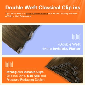 Full Shine Hair Extensions for Women 80 Grams Clip in Hair Extensions Human Hair 12 Inch Ombre Human Hair Extensions Clip in Color 3/8/22 Dark Rooted Hair Extensions Real Human Hair 7 Pieces