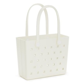 GEAVESS Rubber Beach Bag Tote - 15in L x 6.69in W x 11.9in H - Lightweight, Washable, Sandproof, Durable - Large EVA Tote Bag for Travel, Beach, Pool, Boat, Sports, Shopping, Off White