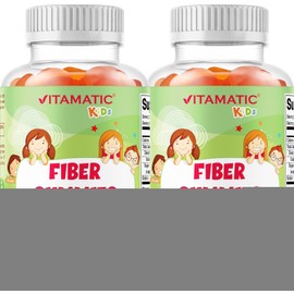 Vitamatic Kids Prebiotic Fiber Gummies – Extra Strength 4g Fiber – Zero Sugar Added – 60 Pectin-Based Gummies – Digestive Health & Regularity Support - 2 Pack