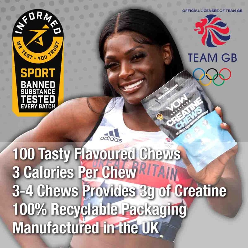 VOW Nutrition Creatine Chews,100 Mint Flavoured Chews, Creatine Monohydrate, Convenient