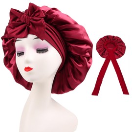 Red Silk Bonnet with Adjustable Tie Band for Sleeping - Soft Satin Hair Wrap for Curly & Braided Hair - Stylish Cap for Women - Perfect Nighttime Protection