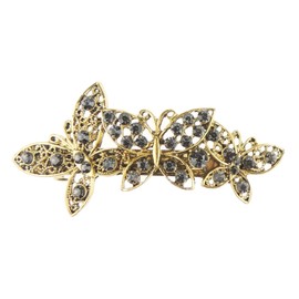 Womens Girls Crystal Rhinestone Diamante Wedding Birthday Party Evening Ponytail Fine Hair Accessories Occasion Barrette Hairpin Grip French Spring Vintage Look Clip Butterfly (Gold Dark Grey)