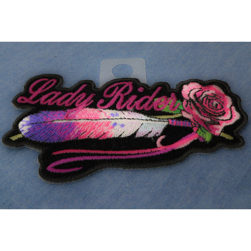 Ivamis Lady Rider Pink Rose and Feathers Small Iron on