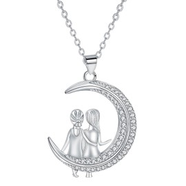 Hifeeled Schwester Halskette Sterling Silber 925 Damen Kette Mond Anhänger Original Freundschaft Halskette für Schwester Freunde Frauen Schmuck Geschenk
