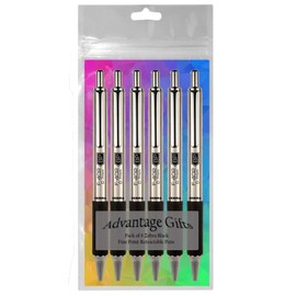 Zebra F-402 Ballpoint Stainless Steel Retractable Pen, Fine Point, 0.7mm, Black Ink, 6-Count Bundle with Plastic Reusable Pouch