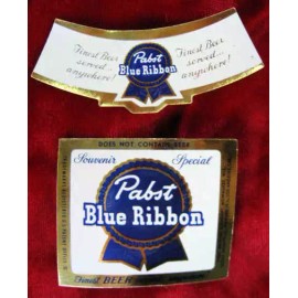 PABST BLUE RIBBON BEER 1955 ONE BOTTLE & ONE NECK MINIATURE BOTTLE LABELS