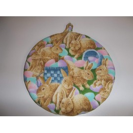 Pot Holders Heat Resistant Easter Baskets Colorful Easter Eggs Bunnies Potholders Handmade Double Insulated Quilted Hot Pads Trivets 9 inches Round