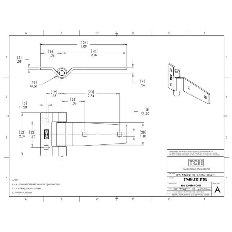 TCH Hardware Heavy Duty T Strap Hinges 3” for Gates,