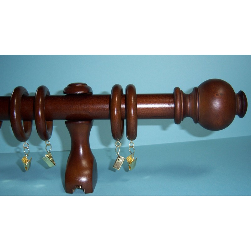 1-3/8" Solid Wood Drapery Rings with Brass Clips in Coffee