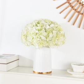 LUSHIDI 10PCS Artificial Hydrangea Flowers, Fake Hydrangea Silk Flowers Heads with Stems for Wedding Home Party Shop Baby Shower Decoration-Light Green