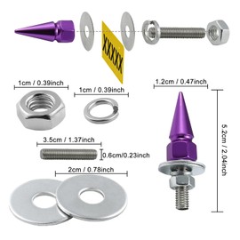 Bashineng Spike License Plate Screw Fasteners 4 Pcs Kit License Plate Frame Bolts Decoration Stainless Steels Aluminum Alloy Universal Fit Most Cars Truck Motorcycle (Purple)