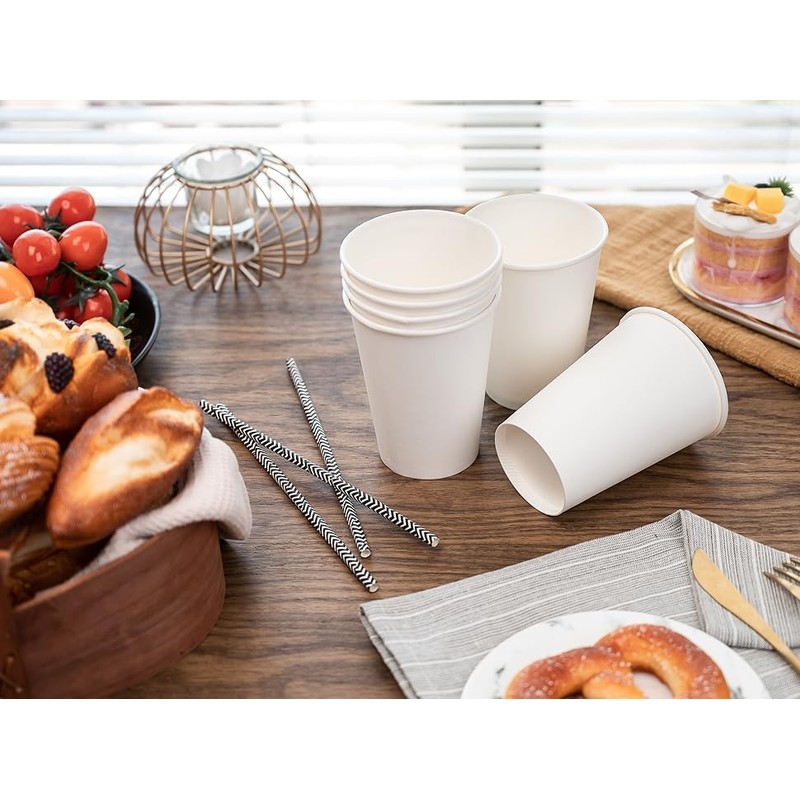 100 x 7oz Single Wall White Paper Cups for Hot