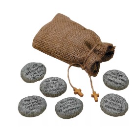 Fun Express Stones of Faith ~ 6 Hand Painted Inspirational Resin Stones in a Burlap Bag