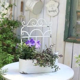 Vintage Rustic Wall Planter Distressed Decor Iron Hanging Plant Basket Shabby Metal Wall Mounted Flower Holder Pot Stand for Indoor Outdoor Home Balcony Patio Farmhouse Garden Decorative (White)